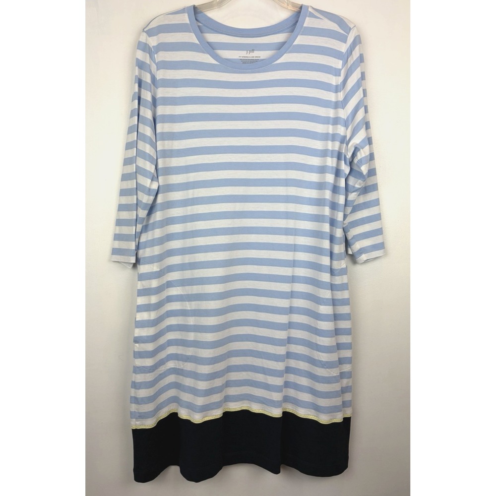J Jill Dress Womens XL Blue White Striped A Line Pockets Casual Comfort Coastal